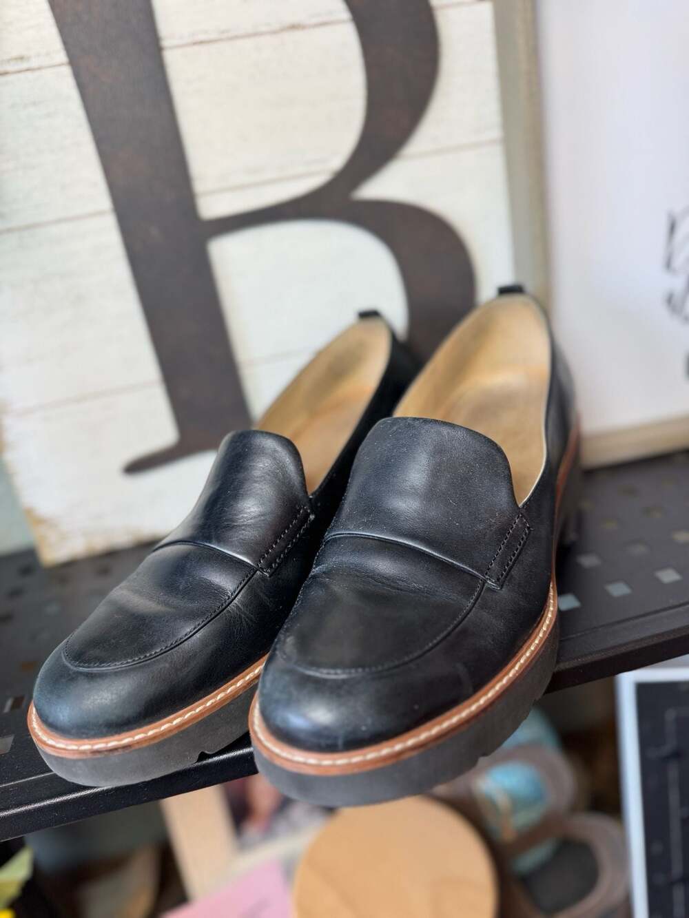 Naturalizer Darry Black Leather Platform Loafers Size 10M